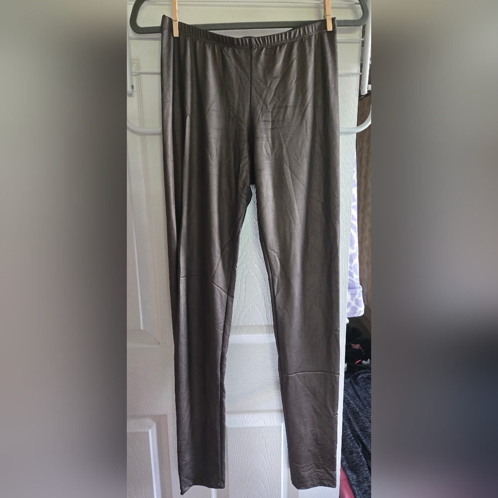 Cherish Faux Leather Leggings, Size L, Metallic Brown/Gold
